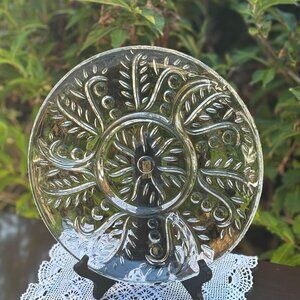 Vintage Federal Glass Clear Leaf Dot Pattern Divided Serving Charcuterie Plate